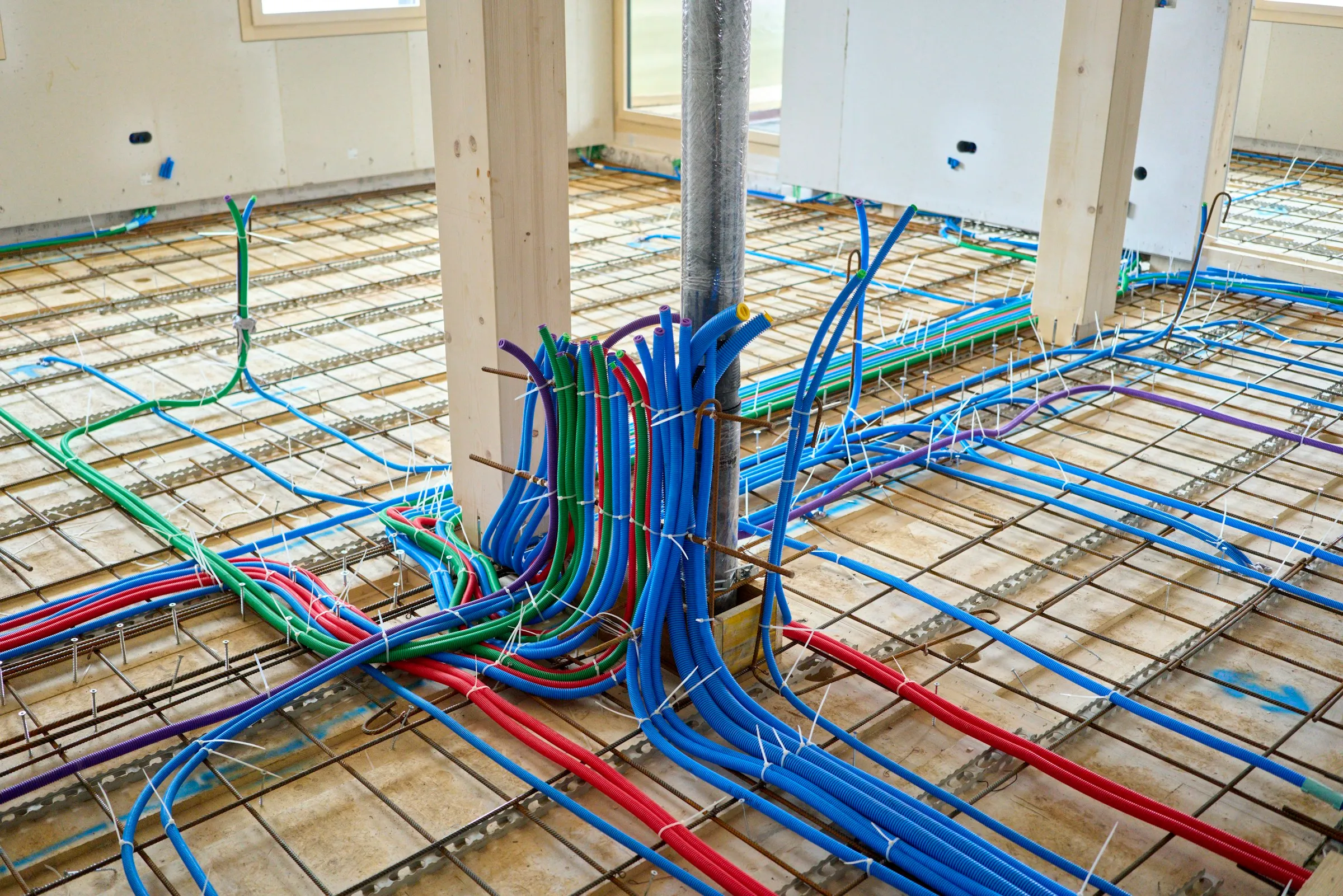Réseau de plancher chauffant avant chape, construction neuve